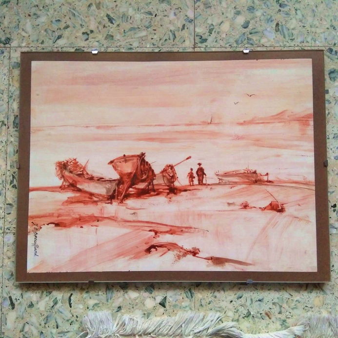 Peinture  sc�ne de p�che  30 Tassin-la-Demi-Lune (69)