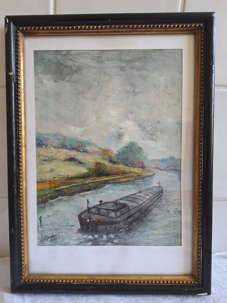 Peinture sign�e sur papier encadr�e sous verre 30 Marseille 7 (13)