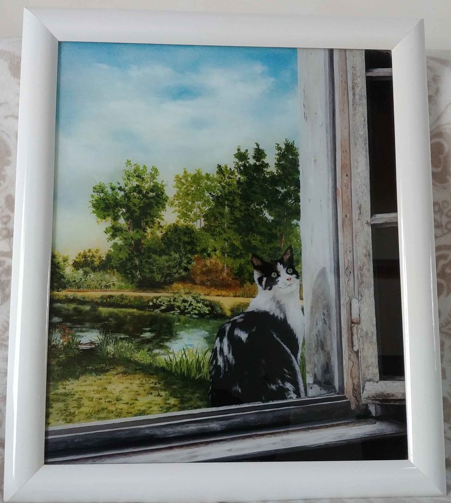 Peinture sous-verre sign�e de Mich�le Bruel 120 Exireuil (79)