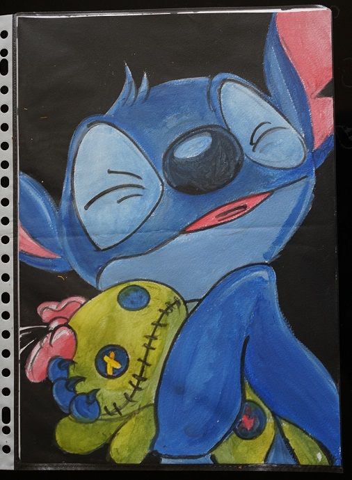 bl - peinture - stitch et son doudou - sur papier aquarelle 4 Foug�res (35)