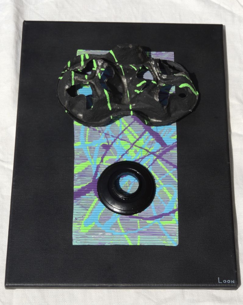 Peinture sur toile avec collages 80 Vichy (03)