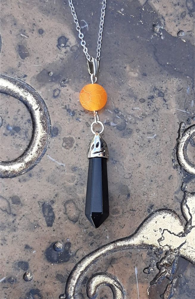 Pendentif Pendule Tourmaline & agate orange givr�e 7 La Seyne-sur-Mer (83)