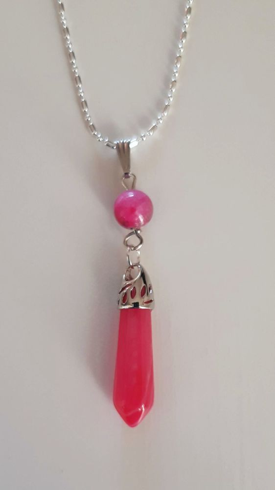 Pendentif pointe & perle Calc�doine Rose & chaine argent 18 La Seyne-sur-Mer (83)