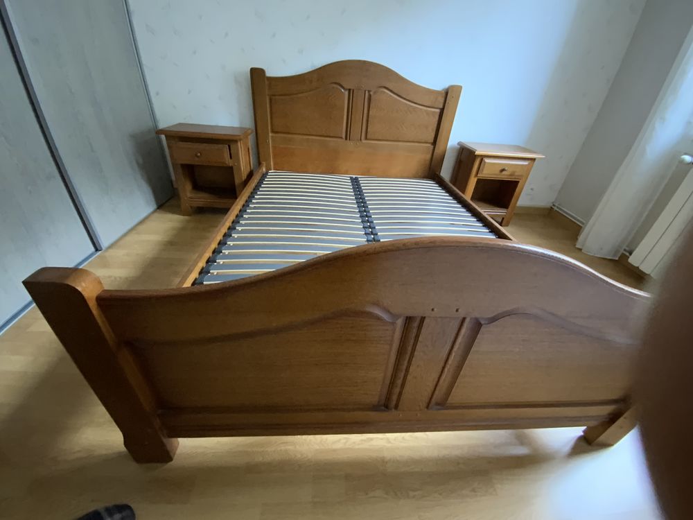 Lit 2 personnes couleur ch�ne avec sommier � lattes 70 Bagnols-sur-C�ze (30)