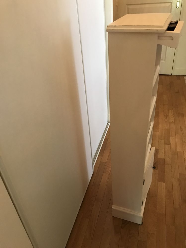 Petit meuble colonne bois massif  blanc effet vieilli 15 Montmorency (95)