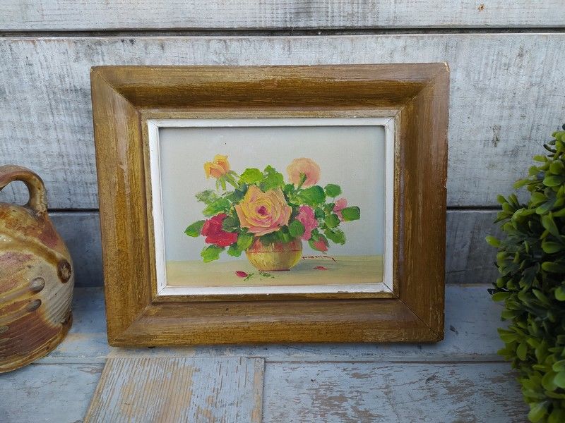 Petit Tableau Bouquet de Fleurs Roses Sign� 
45 Loches (37)