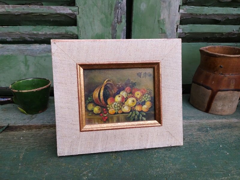 Petit Tableau Nature Morte aux Fruits Panier Renvers� 70 Loches (37)