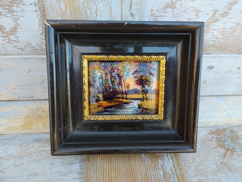 Petit Tableau Paysage d'Automne �maux Bardet � Limoges 35 Loches (37)