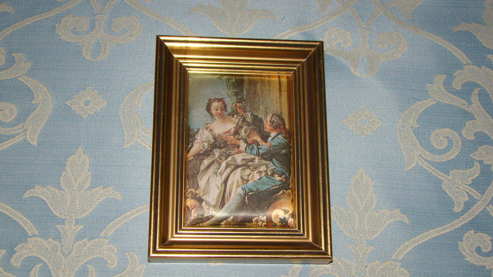 Petit tableau sur soie   Le berger galant   20 Gargenville (78)