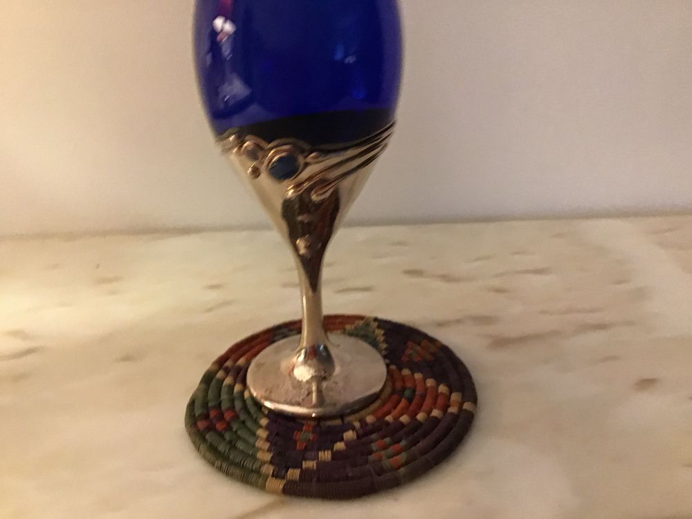 Petit vase avec socle en argent massif verre bleu cobalt 100 Marseille 8 (13)
