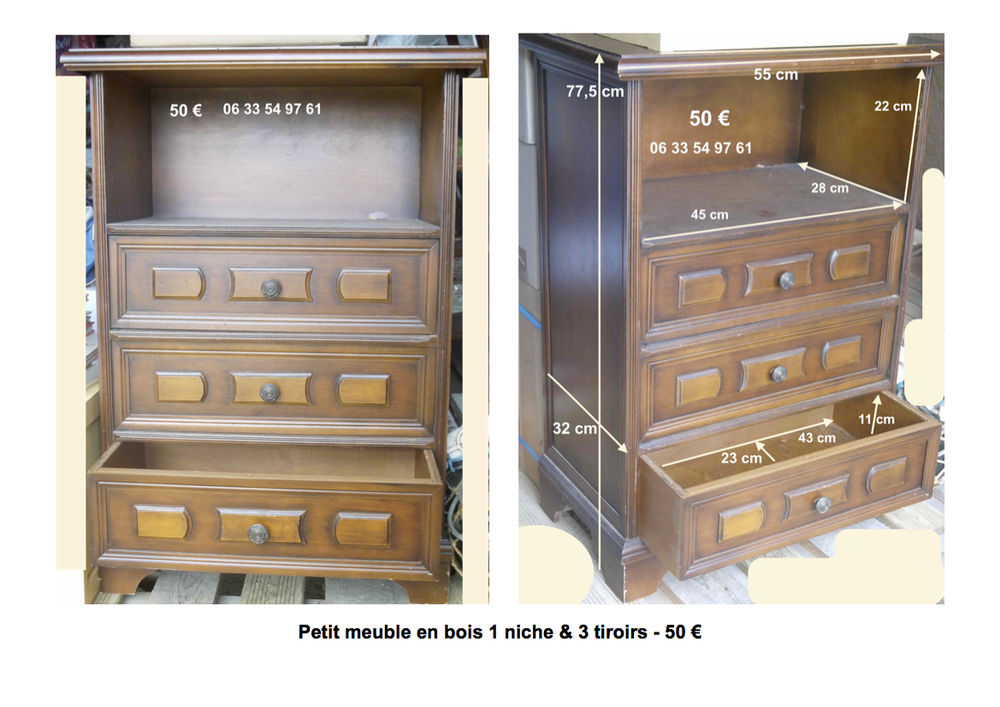 Petite �tag�re bois et meuble en bois 1 niche & 3 tiroirs 50 Montredon-Labessonni� (81)