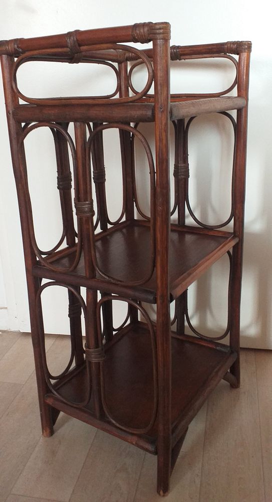 Petite �tag�re Vintage en rotin et osier fonc� 3 plateaux 45 Royan (17)