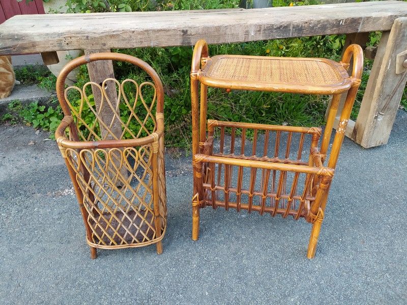 Petite Table Porte Revue Rotin Vintage 1 Loches (37)