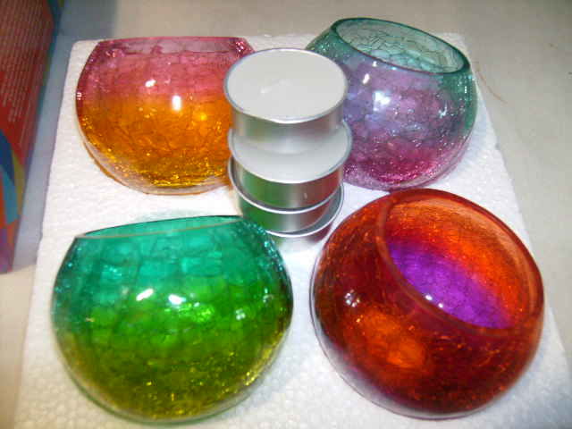 Photophores (4x) en verre craquelé de couleurs 10 Wolxheim (67)