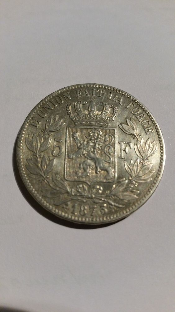 Pièce argent belge 5 francs 1873 0 Allouagne (62)