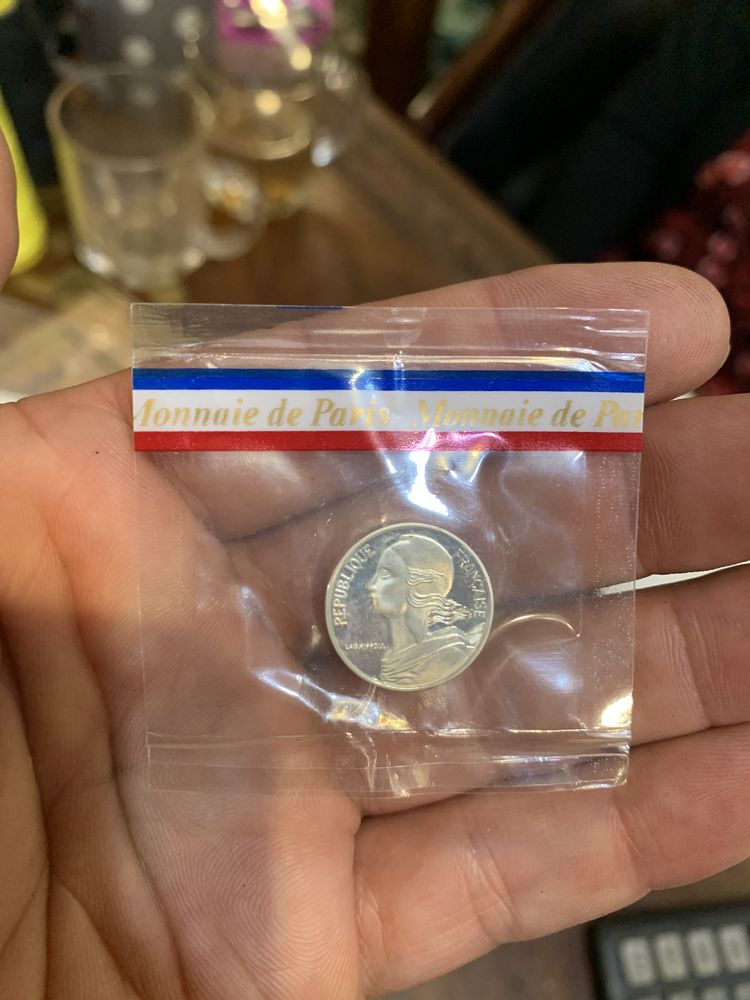 Piece 5 centimes 1977 piefort en argent sous scelle