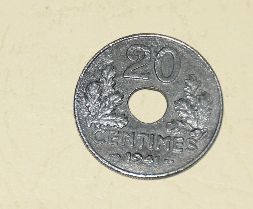 Pièce de 20 centimes Etat Français 1941 - Atelier de Paris 3 Roissy-en-Brie (77)