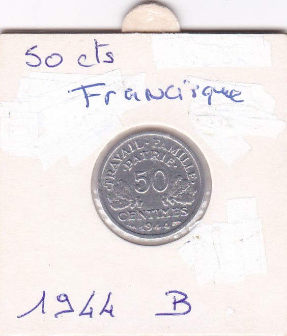 Pi�ce de 50 centimes Francisque Etat Fran�ais 1944B 5 Vire (14)