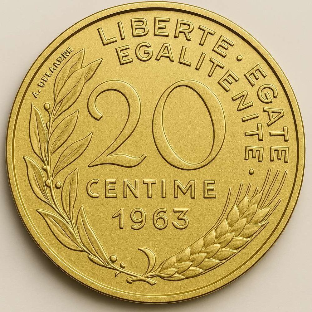 Pi�ce 20 Cents 1963 4 grammes Bronze Cuivre 92% Aluminium 6% 0 Le Roc-Saint-Andr� (56)