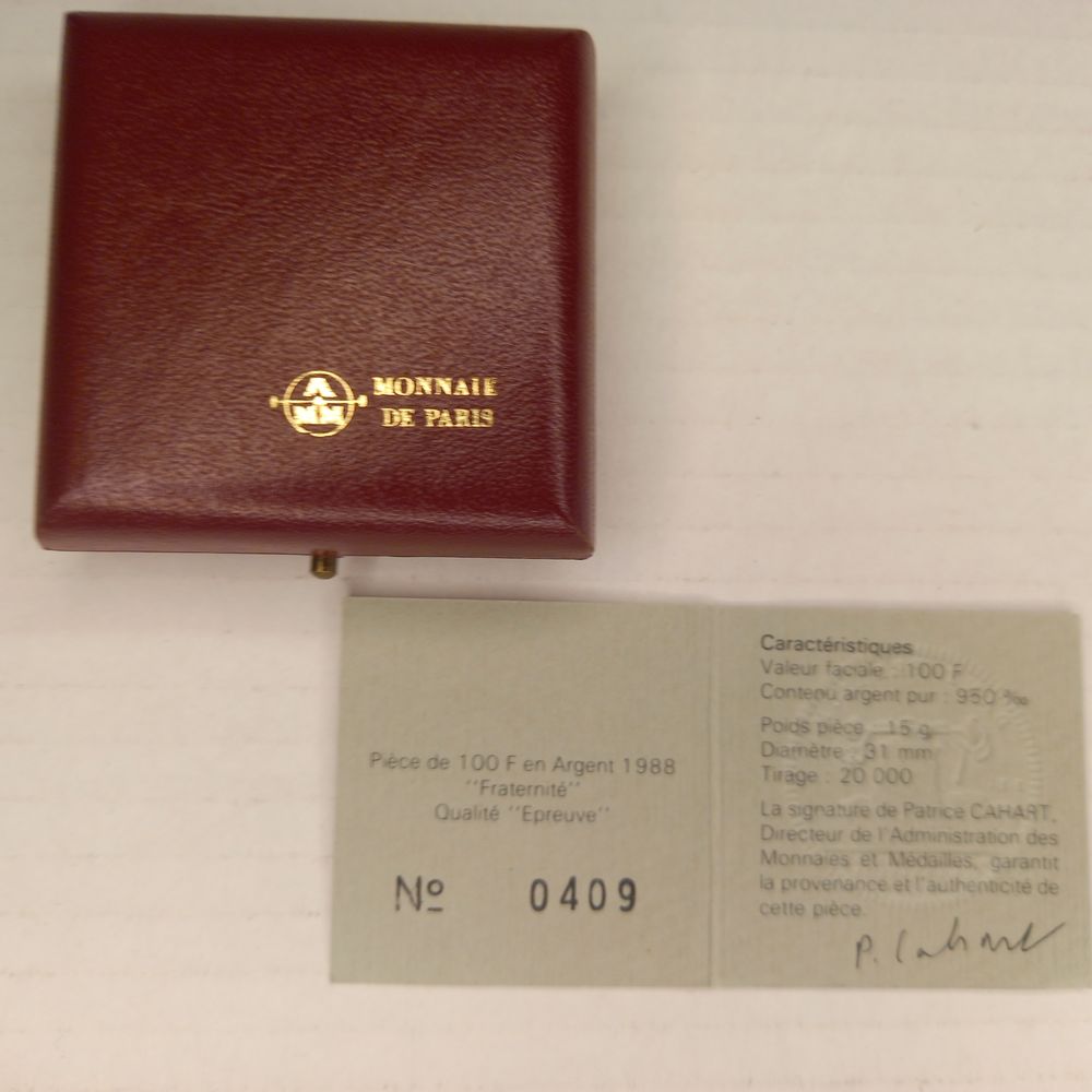 une pi�ce de 100 francs en argent 950% monnaie de paris 90 Amiens (80)