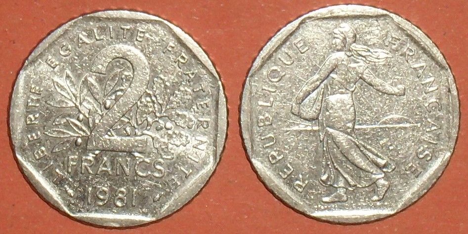 Pi�ce rare 2 Francs Semeuse 1981 1 Montreuil (93)