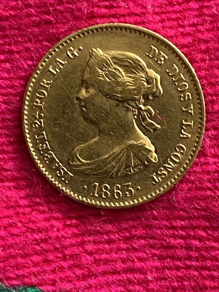 Pi�ce OR 990% Reine D'ESPAGNE 1863. 40 REALES. 
0 Villeneuve-la-Garenne (92)