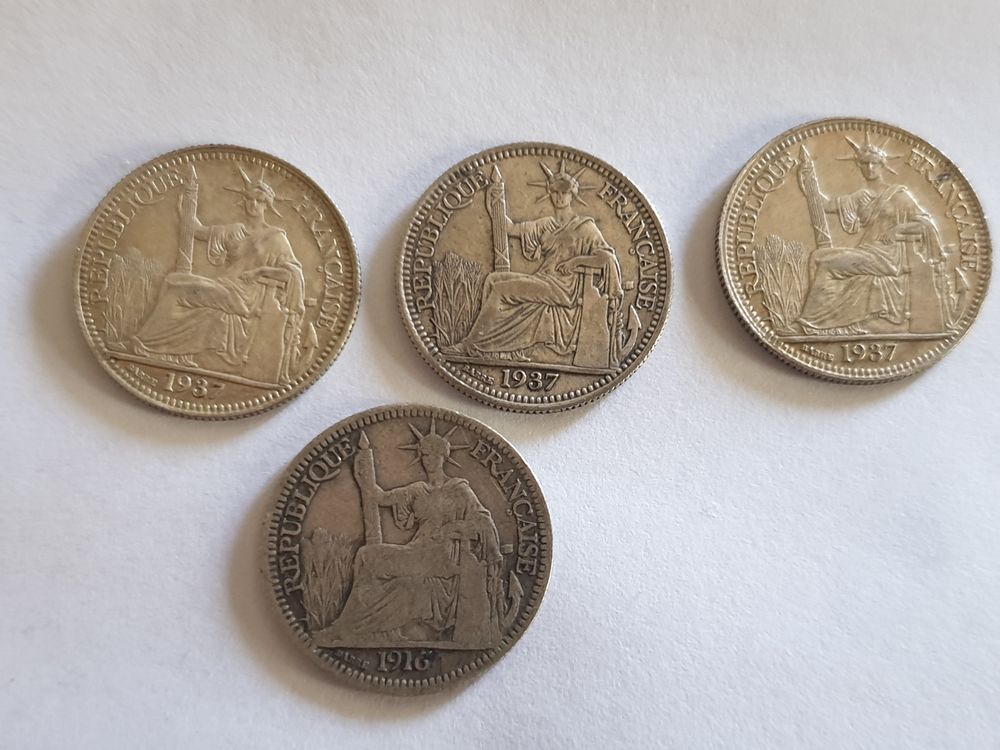 Lot de 4 Pi�ces 10 Cent Argent Indochine Fran�aise 70 Bordeaux (33)