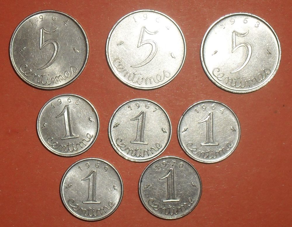 8 pi�ces 1 centime et 5 centimes France Epi. 20 Montreuil (93)