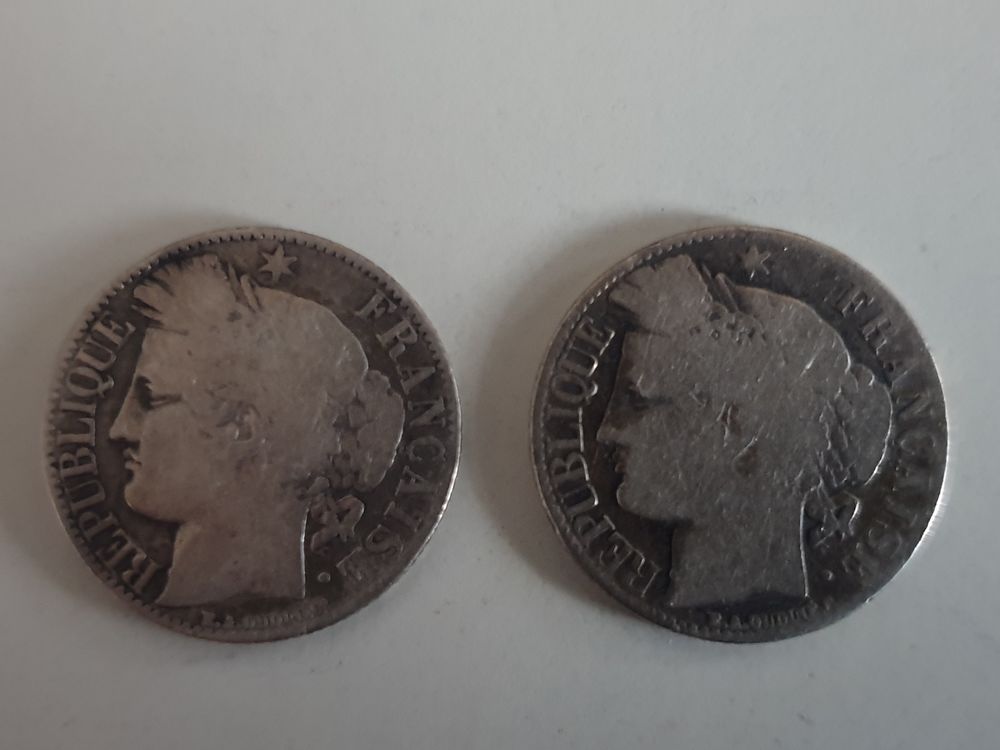 Lot de 2 pi�ces 1 franc C�r�s 1871 A / 1872 K Argent 65 Bordeaux (33)