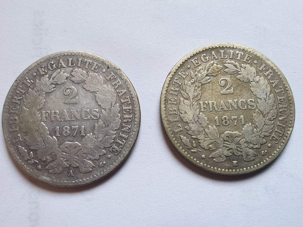 Lot de 2 pi�ces 2 francs C�r�s Argent 45 Bordeaux (33)