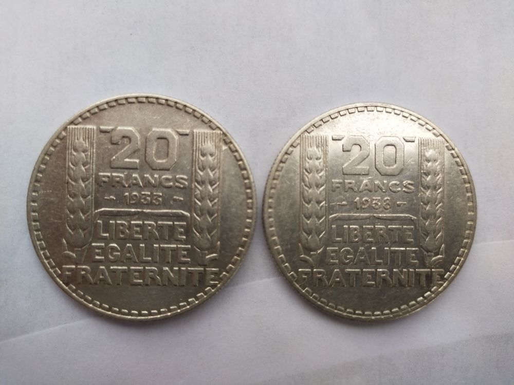 2 PIECES DE 20 FRANCS FRANCAISE EN ARGENT . 60 Dolus-d'Ol�ron (17)