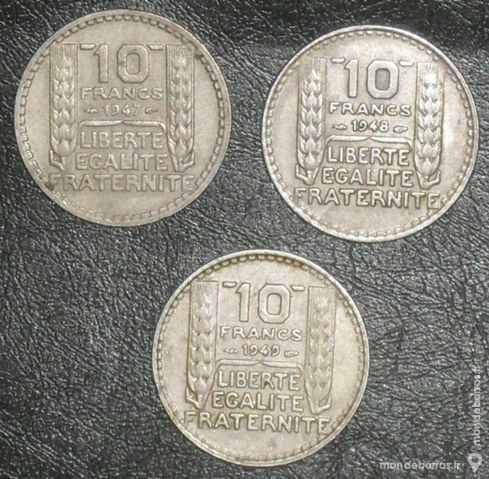 Lot de 3 pièces de 10 Francs de type TURIN. 17 Montreuil (93)
