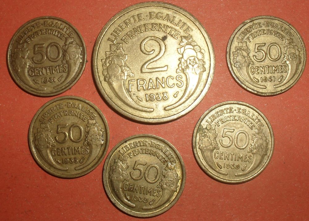 Lot de 6 pi�ces en Francs de type MORLON Dor�es. 20 Montreuil (93)
