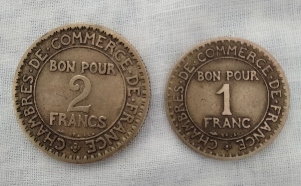 Pi�ces de 1 et 2 francs. 10 Vierzon (18)