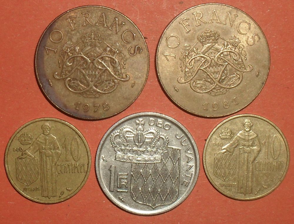 Lot de 5 pi�ces de Monaco. 12 Montreuil (93)