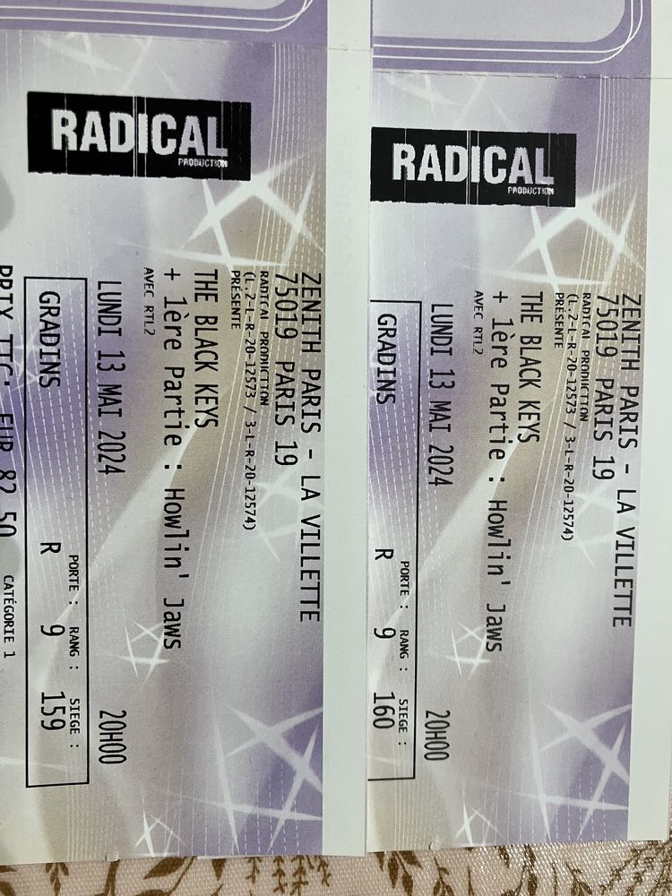 2 places concert The Black Keys 13 mai z�nith cat�gorie 1 60 Paris 17 (75)