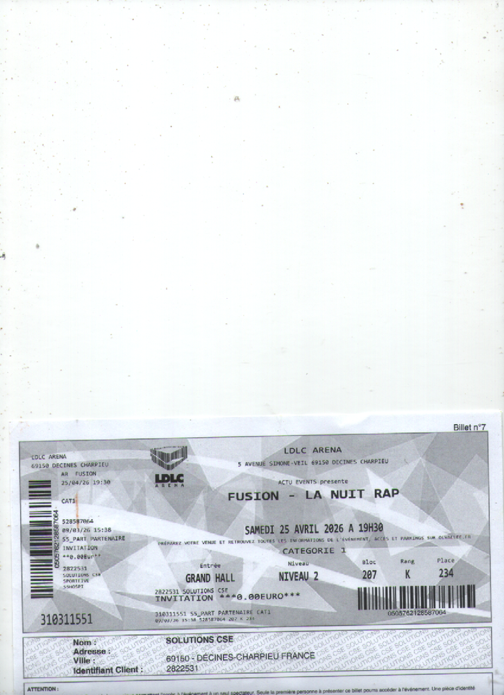 2 PLACES DE CONCERT EN CATEGORIE 1 AU PRIX CART. 3 45 D�cines-Charpieu (69)