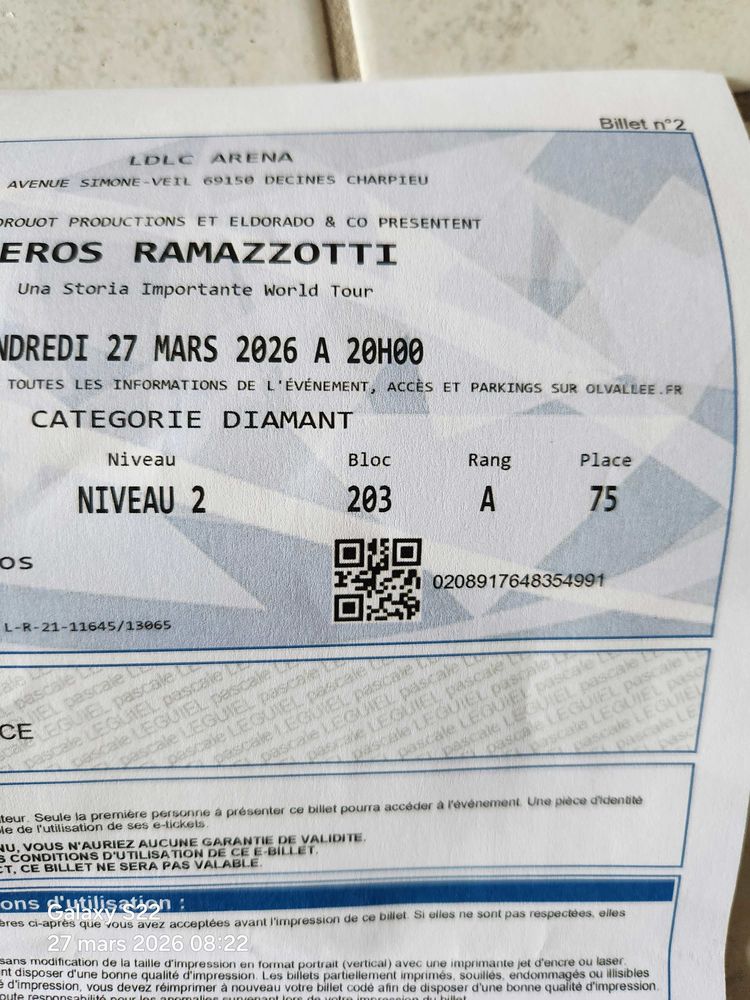 2 places concert eros ramazzotti 200 Saint-Bonnet-de-Joux (71)