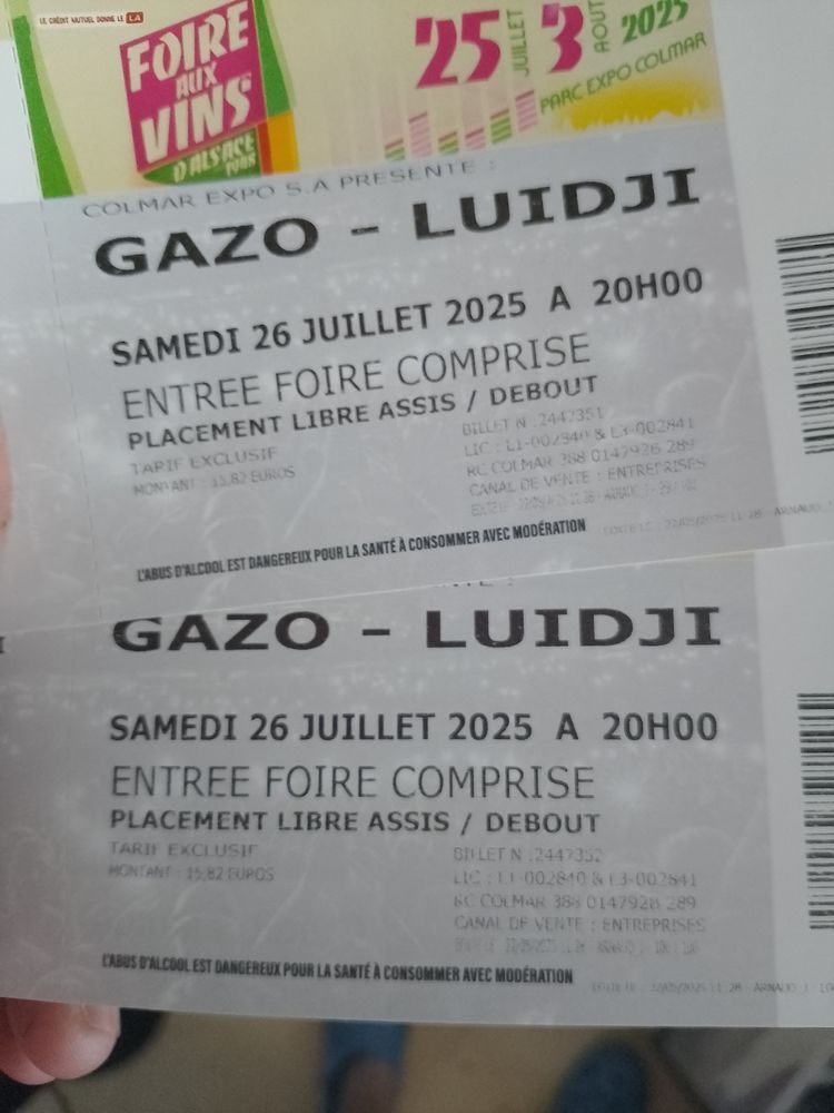 2 places concert Gazo +Luidji 45 Colmar (68)