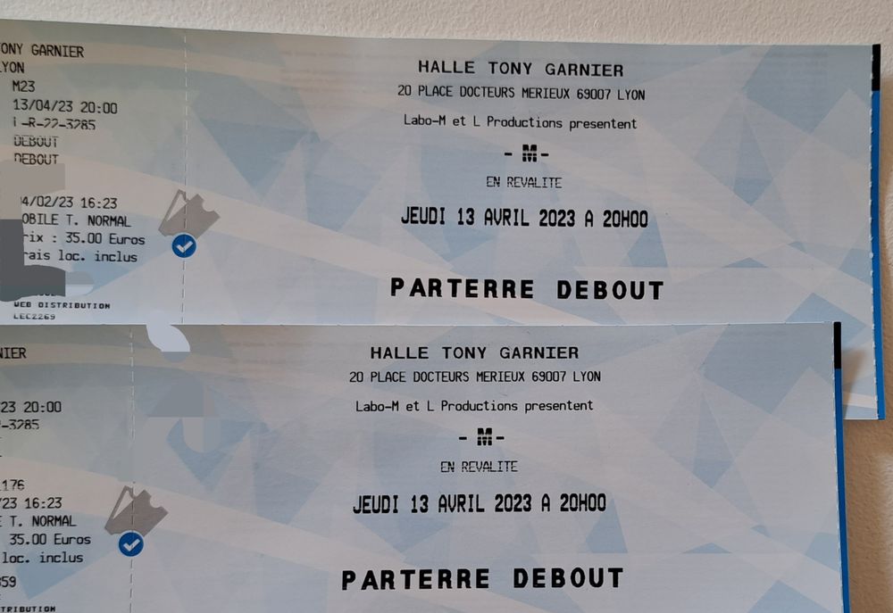 2 Places concert de -M- le jeudi13 avril 2023 � LYON 60 Brindas (69)