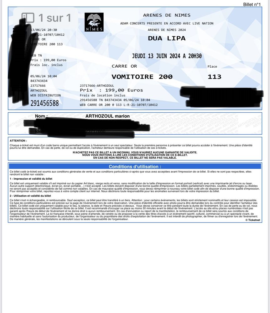 Places concert Dua Lipa Nimes 13 juin 0 Toulouse (31)