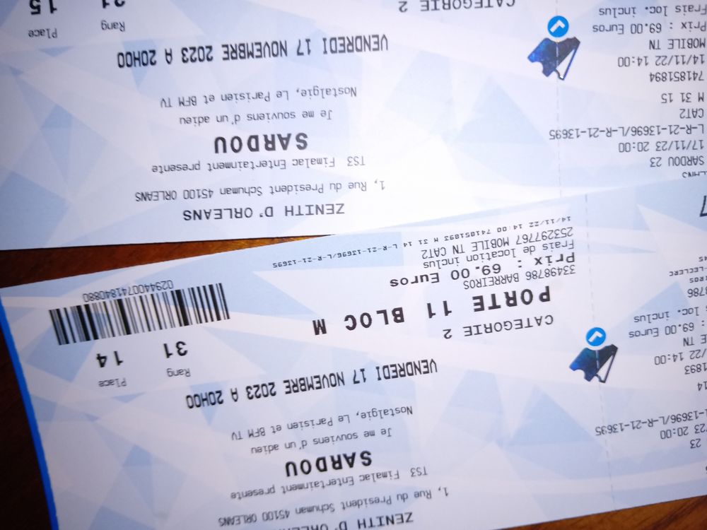 Places concert Michel sardou 75 Orl�ans (45)