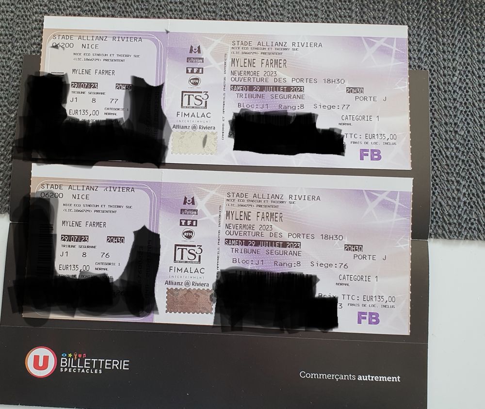 2 places de concert Mylene farmer � Nice 135 Agde (34)