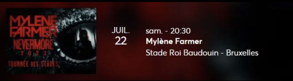 �2 Places de concert� de Myl�ne FarmerStade Roi Baudouin - Bruxelles 450 Moret-sur-Loing (77)