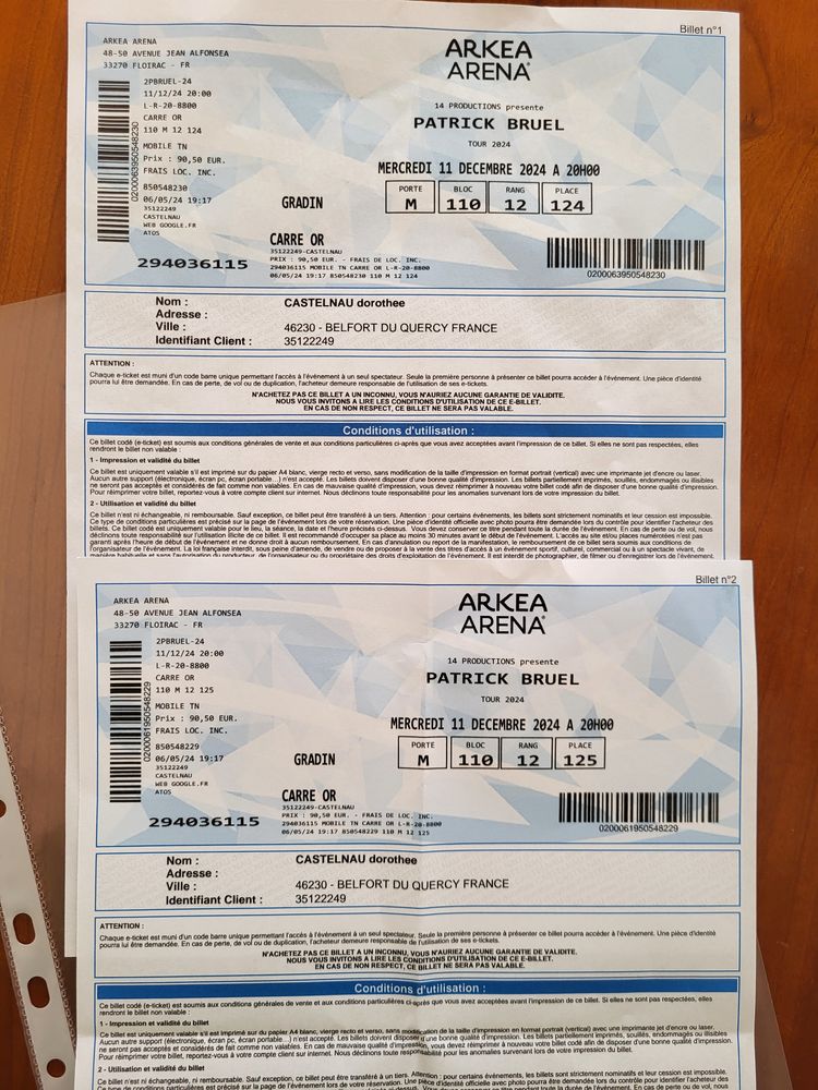 2 places de concert de Patrick Bruel 90 Belfort-du-Quercy (46)