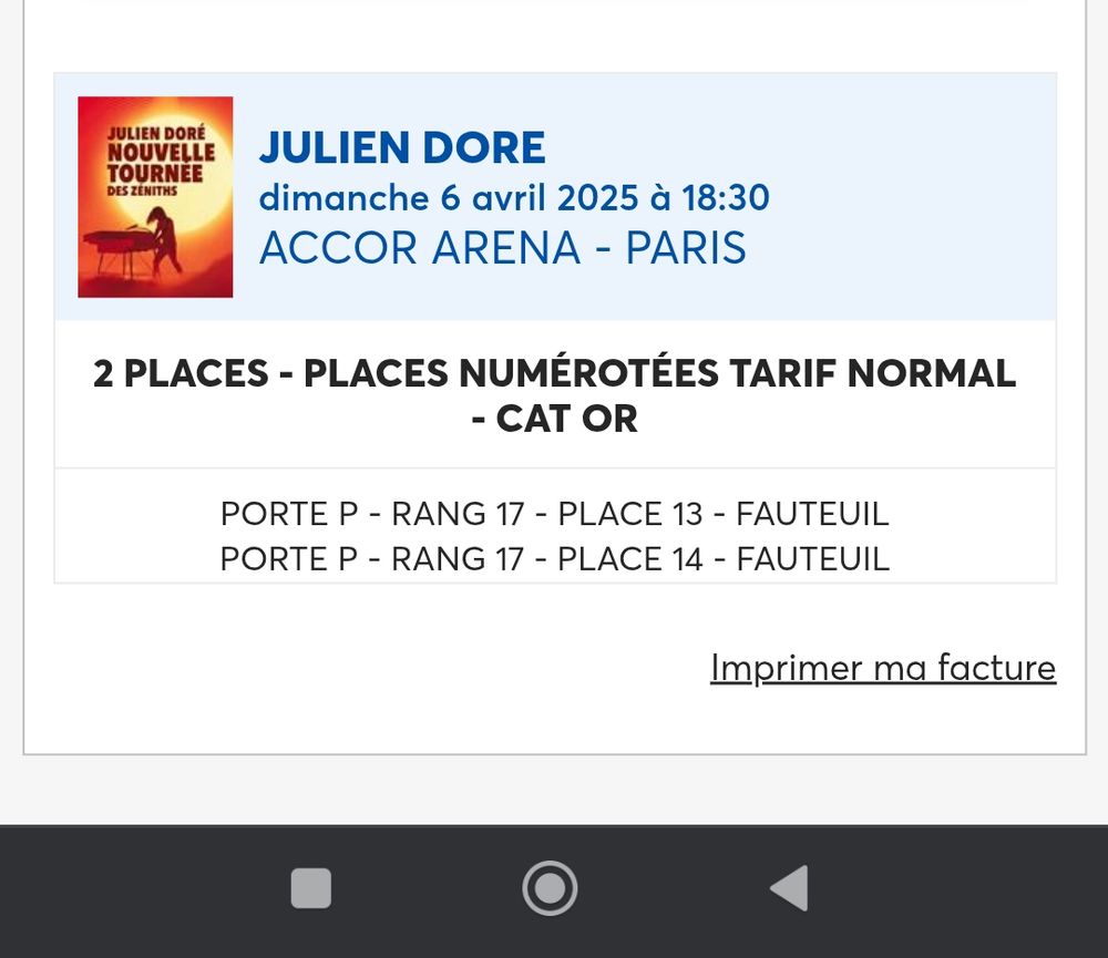 2 places de concert pour Julien Dor� 85 Clamart (92)