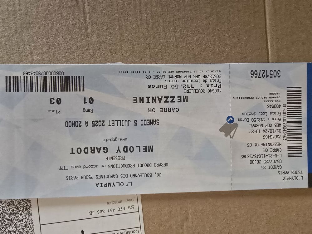 2 places c�te � c�te Melody Gardot 5 Juillet 112.5 Paris 20 (75)