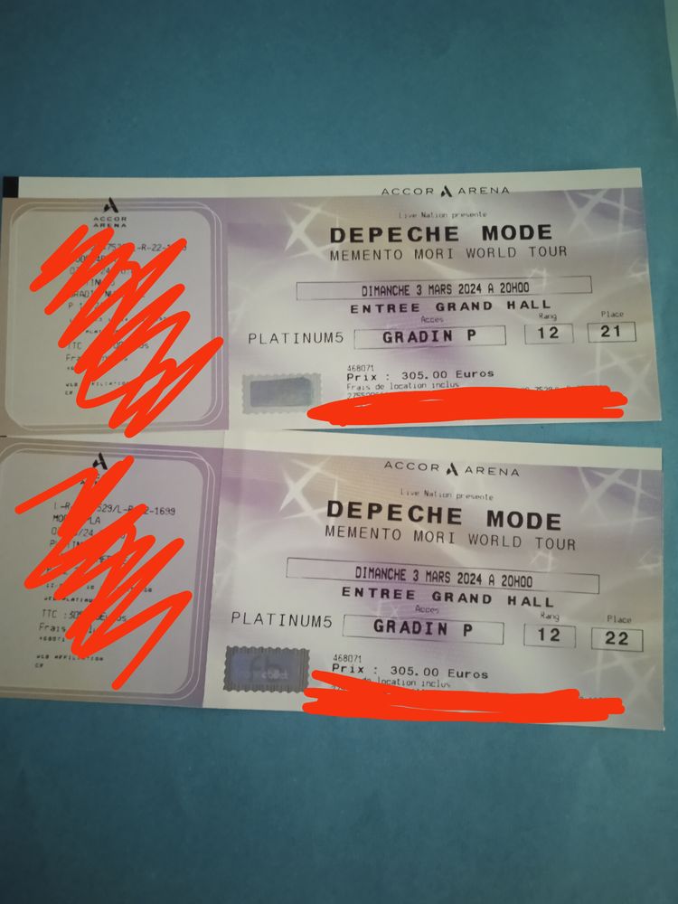 2 places Depeche Mode dimanche 3 mars 2024 630 Mandelieu-la-Napoule (06)