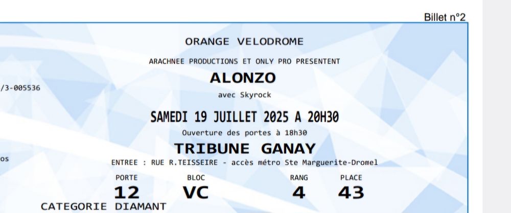 2 Places pour le Concert Alonzo � Marseille 115 Menton (06)