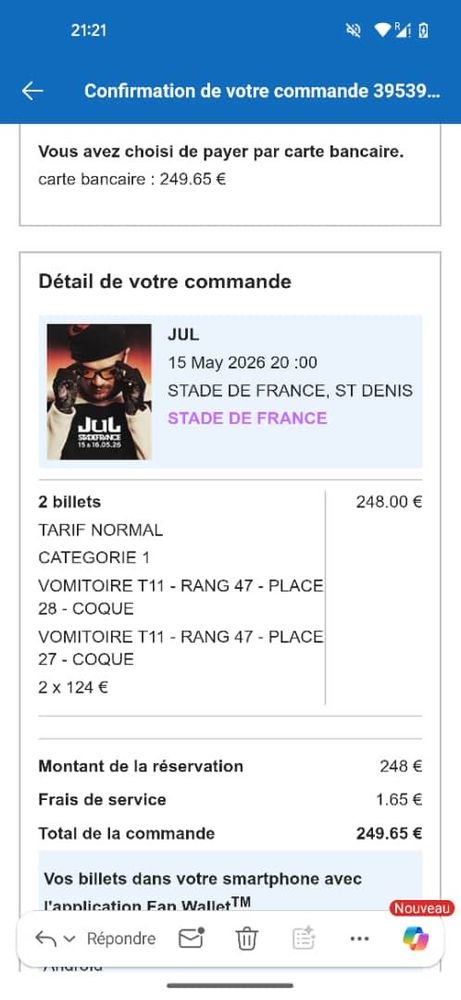 2 Places pour Julien (jul) 150 Nice (06)